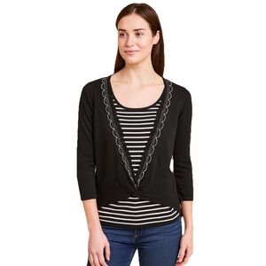 Vtg 90's Alberto Makali Black White Striped Lace V-Neck Twist Front Top Womens S